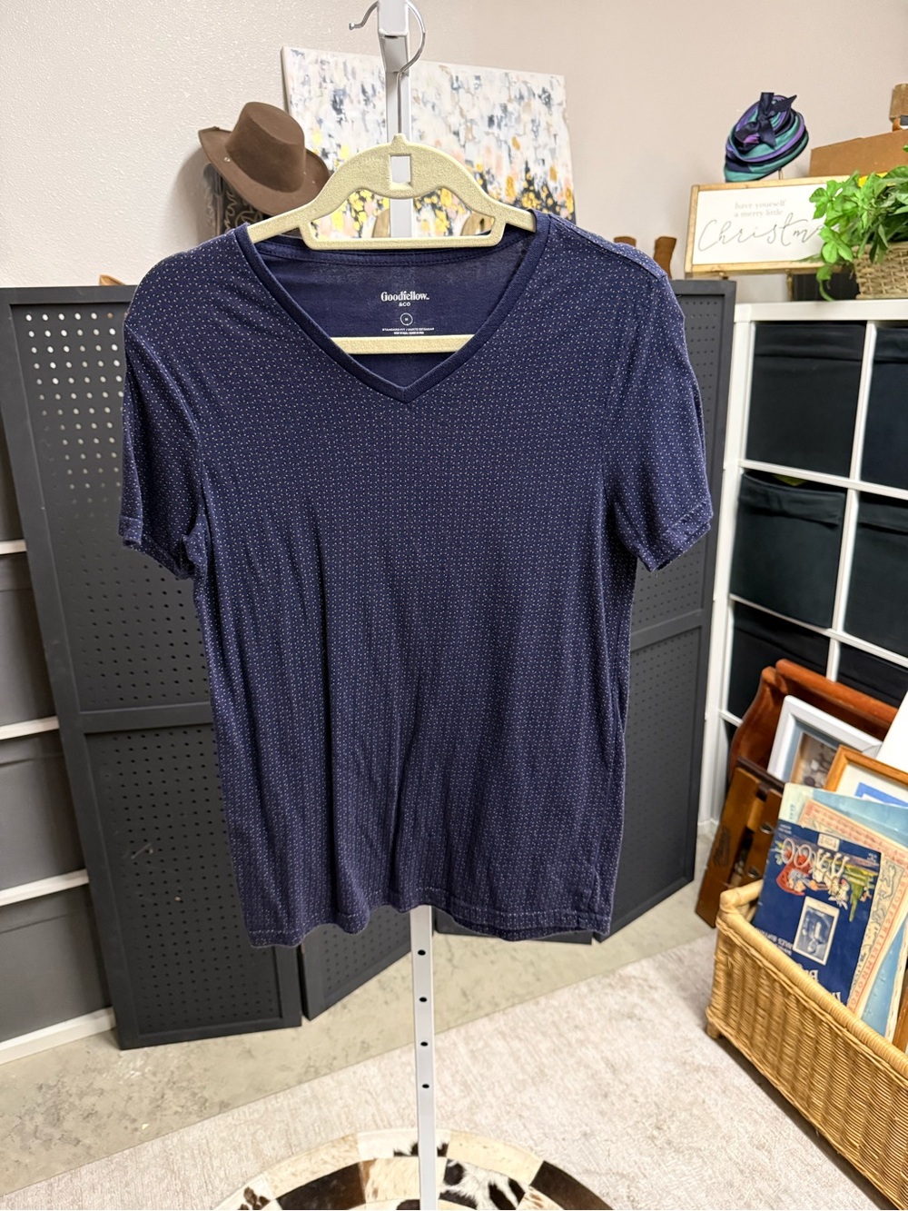 Goodfellow & Co Navy Microdot V-Neck Tee